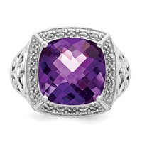 Sterling Silver Amethyst and Diamond Ring view 5