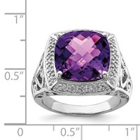 Sterling Silver Amethyst and Diamond Ring view 3