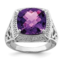 Sterling Silver Amethyst and Diamond Ring view 1