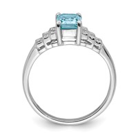 Sterling Silver Rhodium Plated Diamond & Light Swiss Blue Topaz Ring view 2