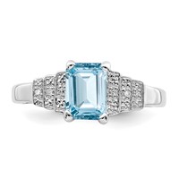 Sterling Silver Rhodium Plated Diamond & Light Swiss Blue Topaz Ring view 5