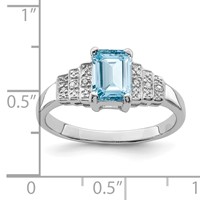 Sterling Silver Rhodium Plated Diamond & Light Swiss Blue Topaz Ring view 3