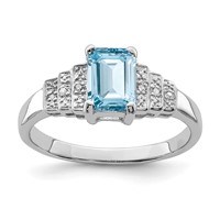 Sterling Silver Rhodium Plated Diamond & Light Swiss Blue Topaz Ring view 1