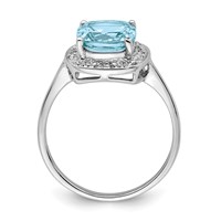 Sterling Silver Rhodium Plated Diamond & Light Swiss Blue Topaz Ring view 2