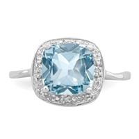 Sterling Silver Rhodium Plated Diamond & Light Swiss Blue Topaz Ring view 5