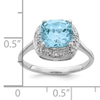 Sterling Silver Rhodium Plated Diamond & Light Swiss Blue Topaz Ring view 3