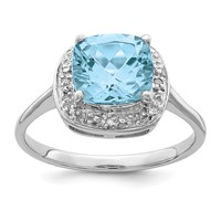 Sterling Silver Rhodium Plated Diamond & Light Swiss Blue Topaz Ring view 1