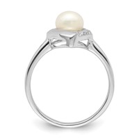 Sterling Silver Rhodium Plated Diamond and FW Cultured Pearl Ring view 2
