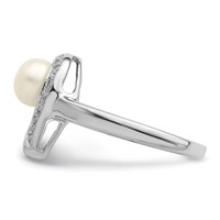 Sterling Silver Rhodium Plated Diamond and FW Cultured Pearl Ring view 4