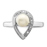 Sterling Silver Rhodium Plated Diamond and FW Cultured Pearl Ring view 5