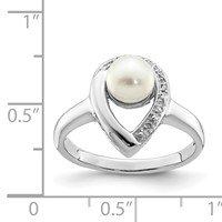 Sterling Silver Rhodium Plated Diamond and FW Cultured Pearl Ring view 3