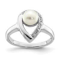 Sterling Silver Rhodium Plated Diamond and FW Cultured Pearl Ring view 1