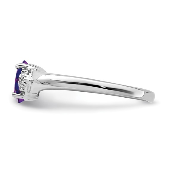 Sterling Silver Rhodium Plated Diamond and Amethyst Ring