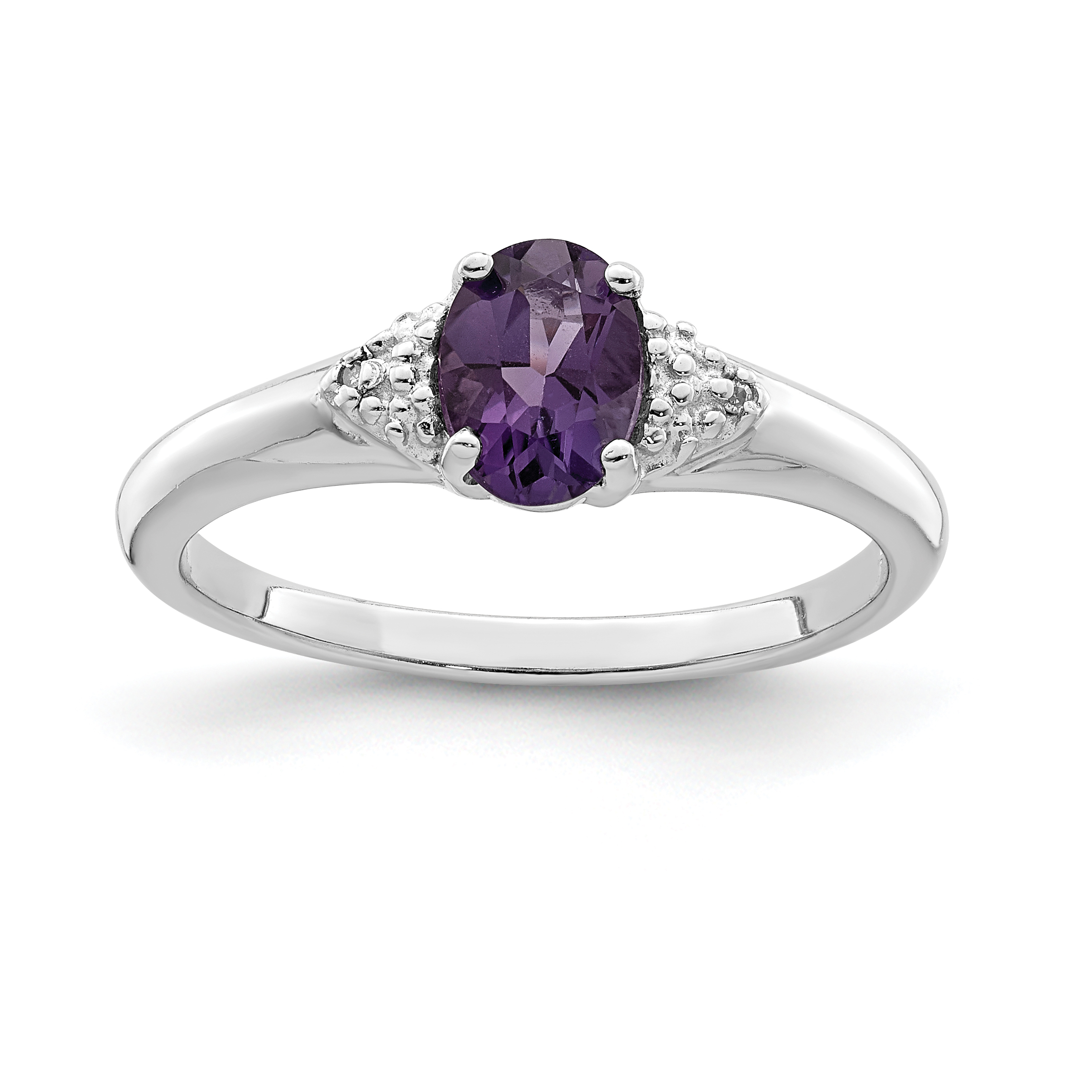 Sterling Silver Rhodium Plated Diamond and Amethyst Ring (QR4482AM-7)