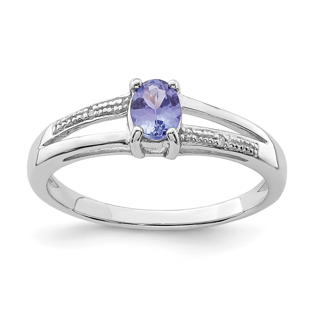 Sterling Silver Rhodium Plated Diamond and Tanzanite Ring