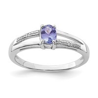 Sterling Silver Rhodium Plated Diamond and Tanzanite Ring view 1