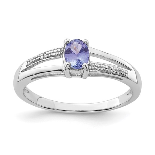 Sterling Silver Rhodium Plated Diamond and Tanzanite Ring
