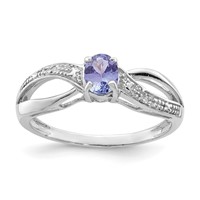 Sterling Silver Rhodium Plated Diamond and Tanzanite Ring view 1
