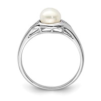 Sterling Silver Rhodium Plated Diamond and FW Cultured Pearl Ring view 2