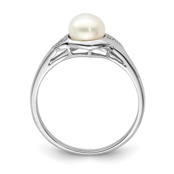 Sterling Silver Rhodium Plated Diamond and FW Cultured Pearl Ring