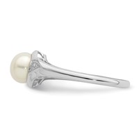 Sterling Silver Rhodium Plated Diamond and FW Cultured Pearl Ring view 3