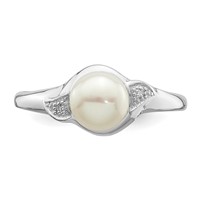 Sterling Silver Rhodium Plated Diamond and FW Cultured Pearl Ring view 5