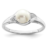 Sterling Silver Rhodium Plated Diamond and FW Cultured Pearl Ring view 1