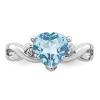 Sterling Silver Rhodium Plated Diamond & Lt Swiss BT Heart Ring view 5