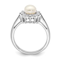 Sterling Silver Rhodium Plated CZ and FW Cultured Pearl Ring view 2