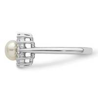 Sterling Silver Rhodium Plated CZ and FW Cultured Pearl Ring view 3