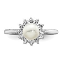 Sterling Silver Rhodium Plated CZ and FW Cultured Pearl Ring view 5