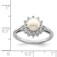 Sterling Silver Rhodium Plated CZ and FW Cultured Pearl Ring view 4