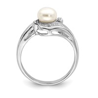 Sterling Silver Rhodium Plated Diamond and FW Cultured Pearl Ring view 2