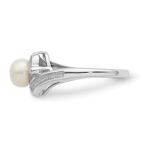 Sterling Silver Rhodium Plated Diamond and FW Cultured Pearl Ring view 3
