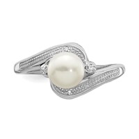 Sterling Silver Rhodium Plated Diamond and FW Cultured Pearl Ring view 5