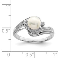 Sterling Silver Rhodium Plated Diamond and FW Cultured Pearl Ring view 4