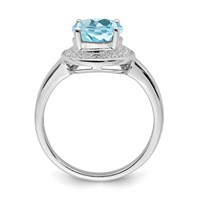 Sterling Silver Rhodium Plated Diamond & Light Swiss Blue Topaz Ring view 2
