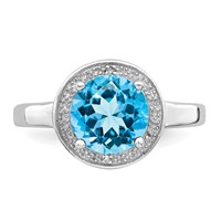 Sterling Silver Rhodium Plated Diamond & Light Swiss Blue Topaz Ring view 5