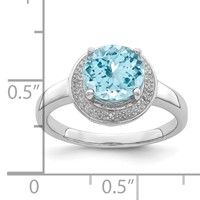 Sterling Silver Rhodium Plated Diamond & Light Swiss Blue Topaz Ring view 3