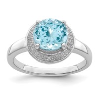 Sterling Silver Rhodium Plated Diamond & Light Swiss Blue Topaz Ring view 1