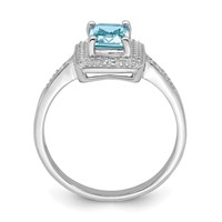 Sterling Silver Rhodium Plated Diamond & Light Swiss Blue Topaz Ring view 2
