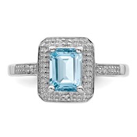 Sterling Silver Rhodium Plated Diamond & Light Swiss Blue Topaz Ring view 5