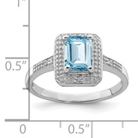 Sterling Silver Rhodium Plated Diamond & Light Swiss Blue Topaz Ring view 4