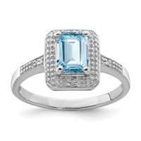 Sterling Silver Rhodium Plated Diamond & Light Swiss Blue Topaz Ring view 1