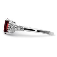 Sterling Silver Rhodium Plated Diamond and Garnet Cushion Ring view 3