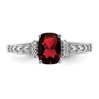 Sterling Silver Rhodium Plated Diamond and Garnet Cushion Ring view 5