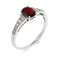 Sterling Silver Rhodium Plated Diamond and Garnet Cushion Ring view 4