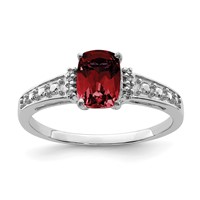 Sterling Silver Rhodium Plated Diamond and Garnet Cushion Ring view 1