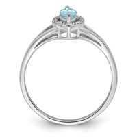 Sterling Silver Rhodium Plated Diamond & Aquamarine Marquise Ring view 2