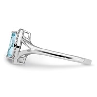 Sterling Silver Rhodium Plated Diamond & Aquamarine Marquise Ring view 4